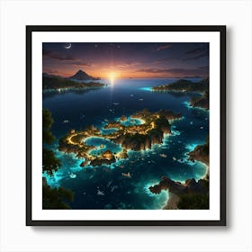 Fantasy Island At Night Art Print