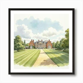 Watercolor View Of The Luton Hoo In Bedfordshire, Capturing Its Elegant Architecture And Extensive Grounds Art Print