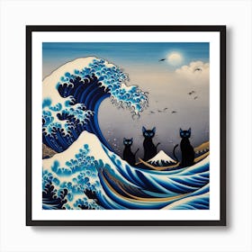 Great Wave Off Kanagawa Bathroom Cat Art 1 Art Print