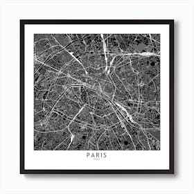 Paris Black And White Map Square Art Print