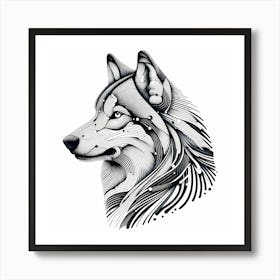 Wolf Head - Abstract Line Art Illustration 211 Art Print