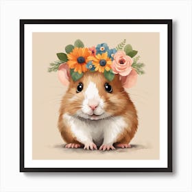 Floral Baby Hamster Nursery Illustration (9) Art Print
