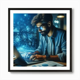 Man Working On Laptop 1 Art Print