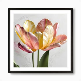 A Breathtakingly Detailed, High Contrast Stencil Painting Illustration Of A Majestic Tulip Flower In Ultra High Resolution, Featuring Delicate, Intricately Cut Paper Thin Petals Art Print