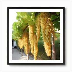 White Grapes Hanging From A Vine Art Print