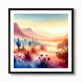 Watercolor Desert Landscape 4 Art Print