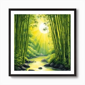 A Stream In A Bamboo Forest At Sun Rise Square Composition 93 Art Print