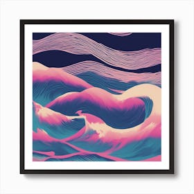 Minimalism Masterpiece, Trace In The Waves To Infinity + Fine Layered Texture + Complementary Cmyk C (20) Art Print