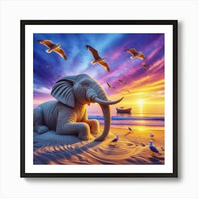 Elephant At The Beach Art Print