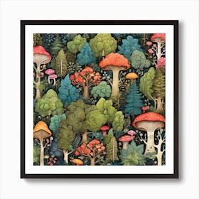 Mushrooms In The Forest Art Print