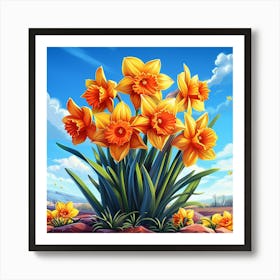 Daffodils Under a Bright Sky Art Print