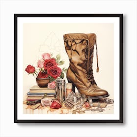 Boots And Roses 4 Art Print