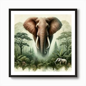 Watercolor Tropical Forests Elephant 4 Póster