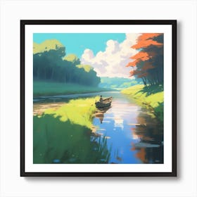 Peaceful Countryside River Acrylic Painting Trending On Pixiv Fanbox Palette Knife And Brush Stro (6) Art Print