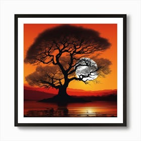 Lone Tree At Sunset Art Print