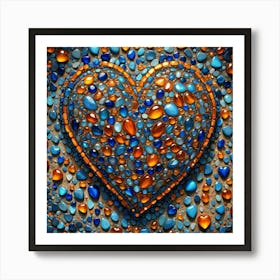 Heart Made Of Blue And Orange Pebbles Art Print