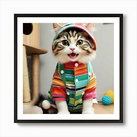 Cat In A Raincoat Art Print