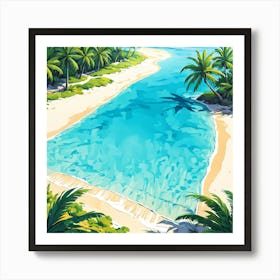 Tropical Beach With Palm Trees, Design An Artwork Of A Serene Beach With Palm Trees And Clear Waters Art Print