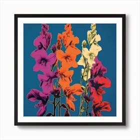 Andy Warhol Style Pop Art Flowers Larkspur 1 Square Art Print