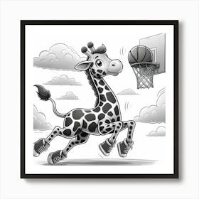 Cartoon Giraffe Playing Basketball Art Print