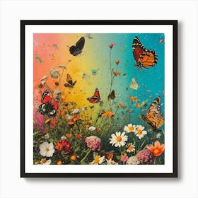 Butterflies In The Meadow Retro Collage 4 Art Print