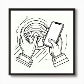 Drawing Of Hands Using Smartphone Art Print