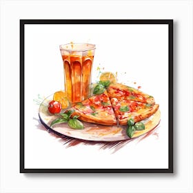 Watercolor Pizza And Drink Art Print