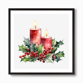 Christmas Candles With Holly 8 Art Print