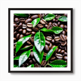 Coffee Beans And Leaves Art Print
