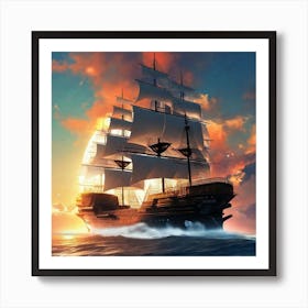 Pirate Ship In The Ocean Art Print