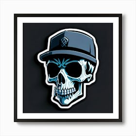 Skull Sticker With A Cap Silver (149) Art Print