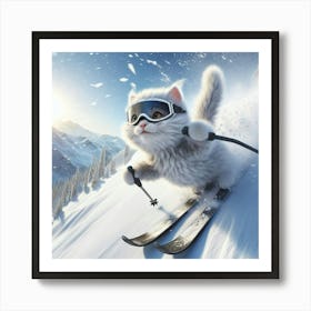 Cat On Skis 4 Art Print