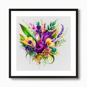 Watercolor Mardi Gras Flower Bouquets 17 Art Print