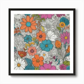 Flowers On A Grey Background Art Print