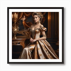 Beautiful Woman In A Golden Gown 2 Art Print