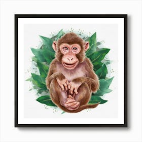 Monkey With Leaves Art Print