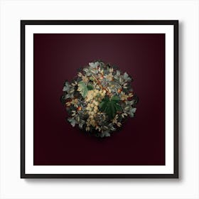 Vintage Muscat Grape Fruit Wreath on Wine Red n.2503 Art Print