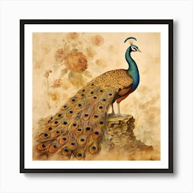Peacock Peafowl Vintage Sepia Feathers Nature Animal Bird Junk Journal Ephemera Antique Art Print
