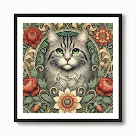 william morris Cat With Flowers 2 Poster