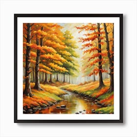 Forest In Autumn In Minimalist Style Square Composition 341 Art Print