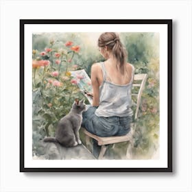 Cat In The Garden with artist Art Print