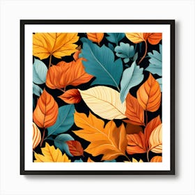 Autumn Leaves Seamless Pattern 15 Art Print