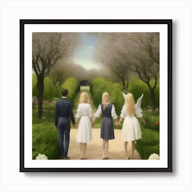 Three Girls Walking Down A Path Art Print