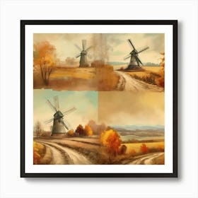 Vintage Oil Painting, Farmhouse Wall Decorations, Vintage Landscape, Printable Wall Art, Vintage Landscape Oil Painting.
3.Windmills. Art Print