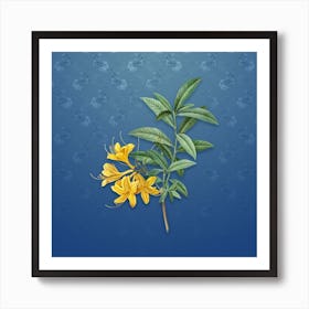 Vintage Yellow Azalea Botanical on Bahama Blue Pattern n.0038 Art Print