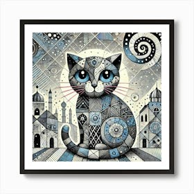 Velvet Rooftop City Cat Art Print