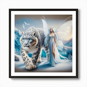 Snow Leopard and the Fairy  Art Print