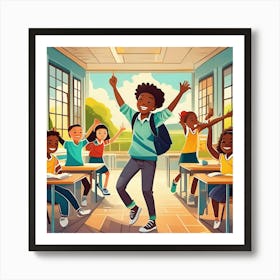 Happy School Children In Classroom Art Print