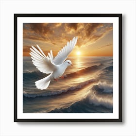 Dove Flying Over The Ocean Art Print