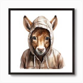 Watercolour Cartoon Donkey In A Hoodie Art Print